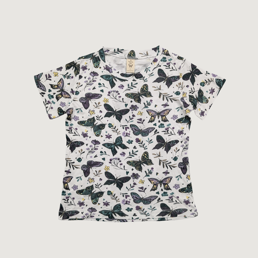 TENCEL Modal Kids T-shirt with dark butterfly pattern on a white background