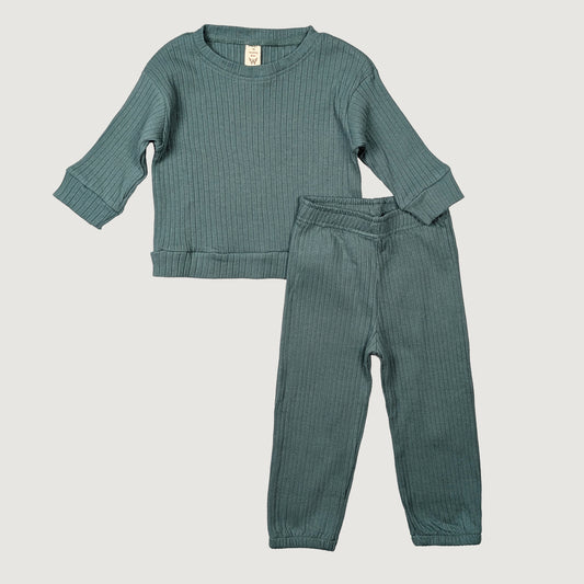 Oliver Set green organic cotton wide rib pants and top